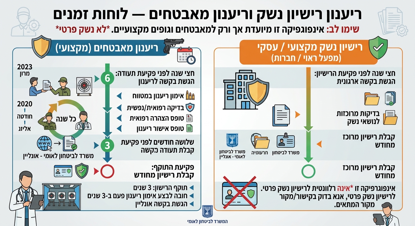 ריענון רישיון נשק וריענון מאבטחים — לוחות זמנים